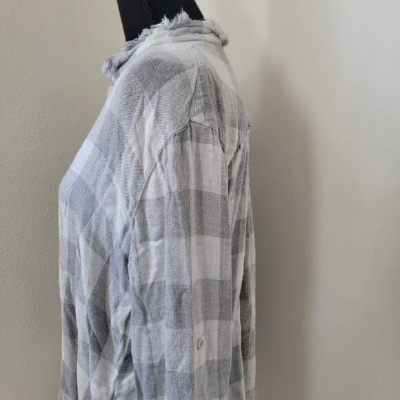 Cloth & Stone Flannel Buffalo Check Henley Long Sleeve Tunic Gray Raw Hem Large - Picture 8 of 15
